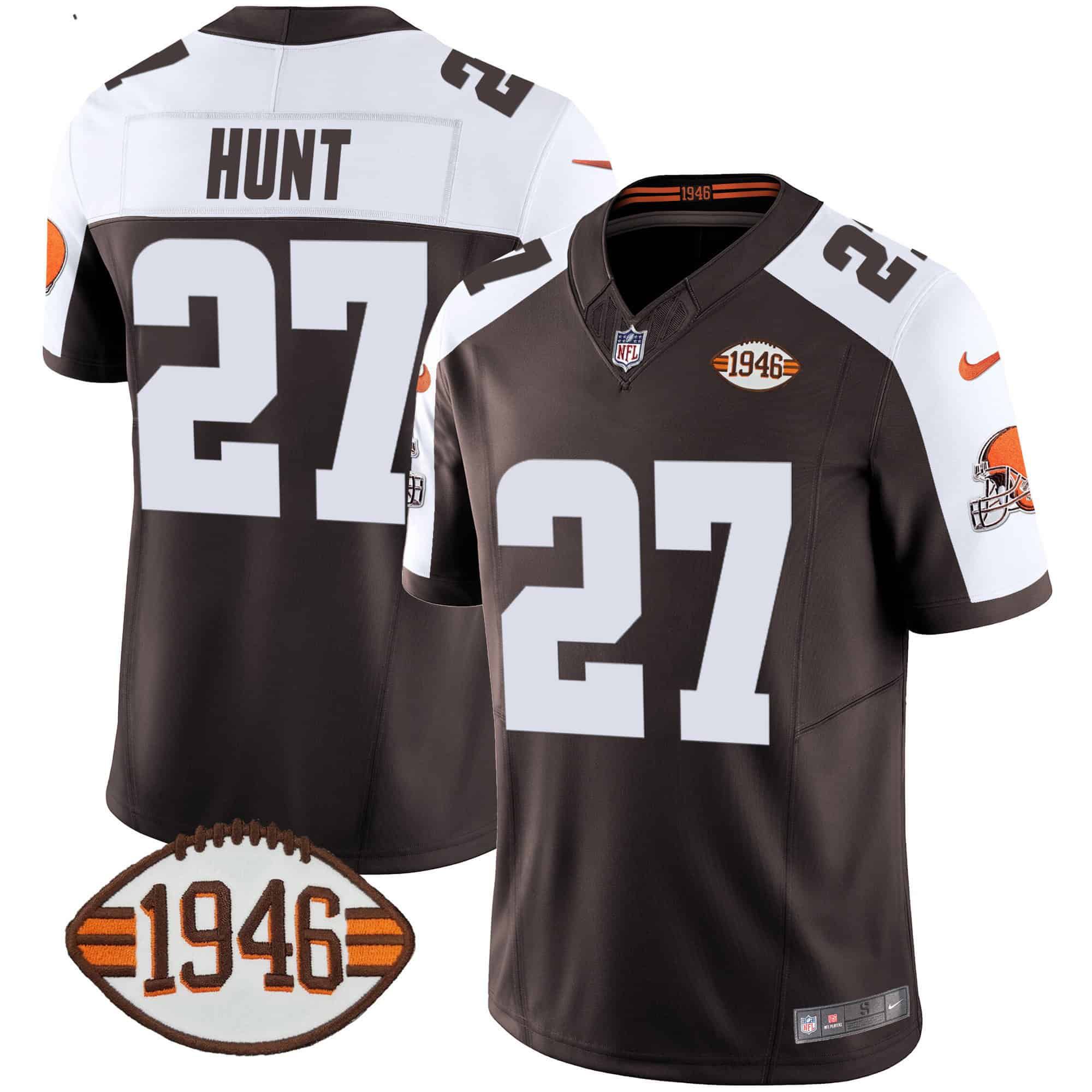 Men Cleveland Browns #27 Hunt Brown 1946 75th Anniversary Patch 2024 Nike NFL Jersey